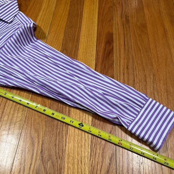 Paul Stuart Purple & White Stripe Long Sleeve Button Up Shirt 15 1/2 - 34 Medium - Picture 7 of 9